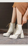 woloong  Thick Heel  Boots Autumn Winter New Fashion Side Zipper Lace Non-slip Waterproof Platform Thick-soled Women's Boots ANKLE