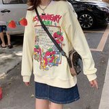 woloong Kawaii Rose Red Cartoon Letter Print Sweatshirt Vintage Streetwear Fashion Tops New O-neck Casual Teens Clothes Goth Punk