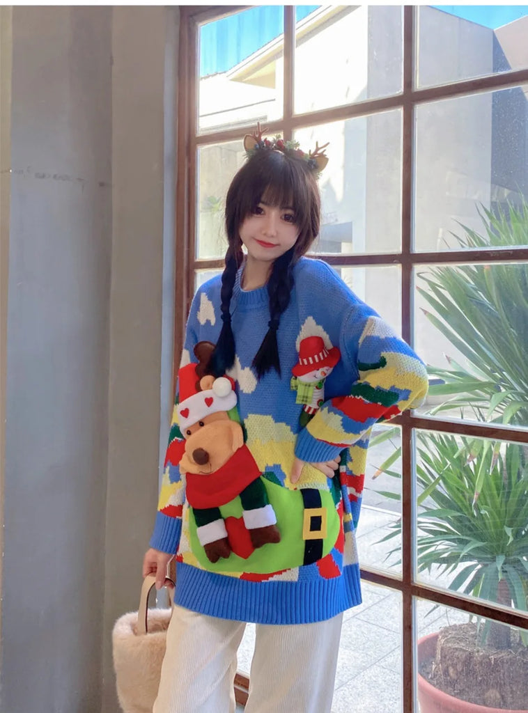 Women's Sweater Autumn/Winter New Christmas Elk Snowman O Neck Knitted Sweaters Tops Fashion Casual Loose Women Knit Pullovers New Year