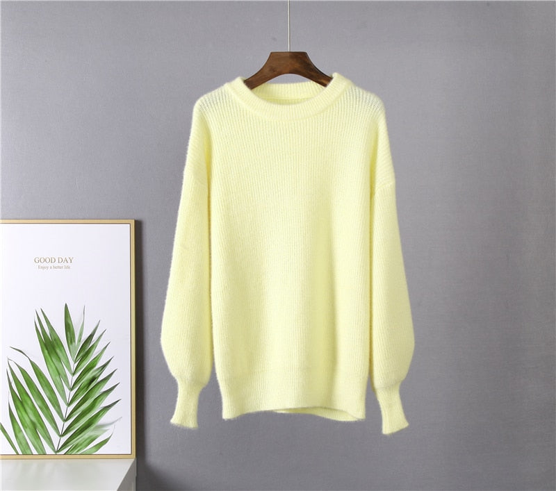 Hirsionsan Soft Warm Knitted Cashmere Sweaters Women  New Winter Loose Solid Female Pullovers Basic Knitwear Jumper  12color