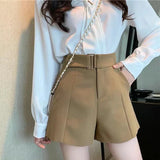 Shorts Women Elegant Korean Style Trendy Office Simple High Waist All-match Mature Tender Ladies Spring Pure Color New Design