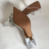 woloong New Brand Women Slingback Shoes Fashion PVC Transparent Ladies Elegant Sandals Thin High Heel Pointed Toe Mules S