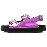 Women's Casual Metal Buckle Platform Sandals  Lolita Shoes Thick-Soled Rivet New Cowhide Open-Toe Beach Vacation Flat Slippers