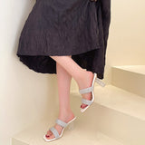 goosudu Transparent Thick Heel Crystal Slippers Women Summer New Korean Open Toe Rhinestone Dress Casual High Heels Women Slippers