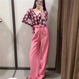 woloong New Pink Pants Women High Waist Wide Leg Trousers Woman Casual Baggy Pant Suits Spring Streetwear Wide Pants