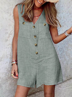 goosudu  Stylish Women V Neck Sleeveless Rompers Summer Jumpsuits Short Playsuits Casual Solid Loose Beach Overalls Oversized