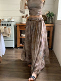 Summer Apricot Vest Skirt Womens Tie-dyed Two Piece Set Fashion Y2K Belt NEW Female Temperament Elegant Party Long Dress