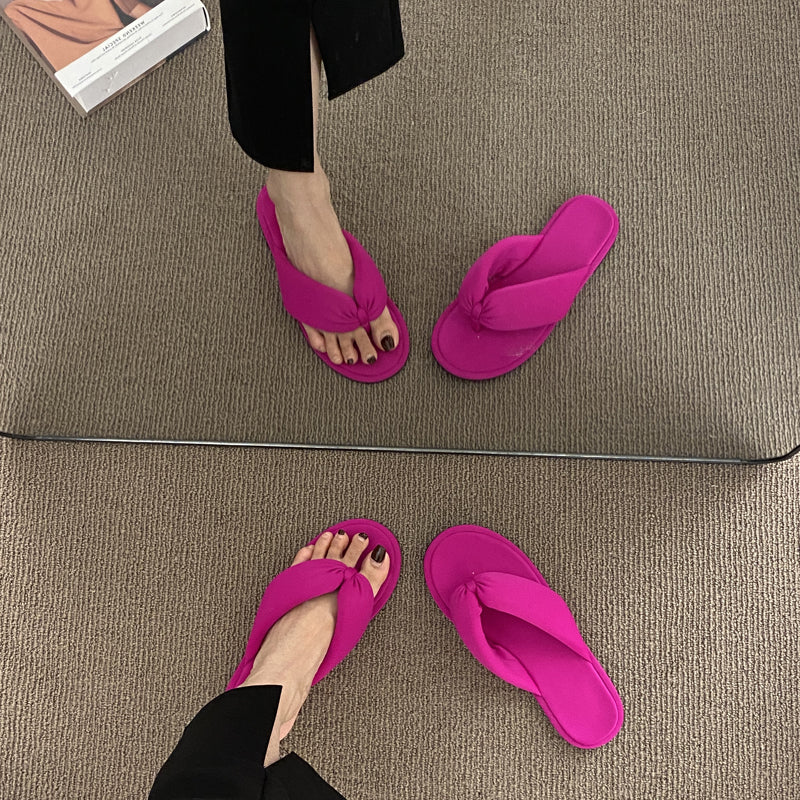 woloong  Women's Flip Flops Candy Color Pleated Fashion Shoes New Wild Outdoor Flat Slippers for Women Casual Home Summer Slides Тапочки
