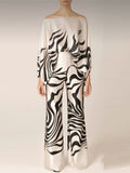 Satin Printing Off Shoulder Commuting Suits Fashion Tops Long Pants 2 Piece Sets  Women Spring Summer Loose Casual Outfits