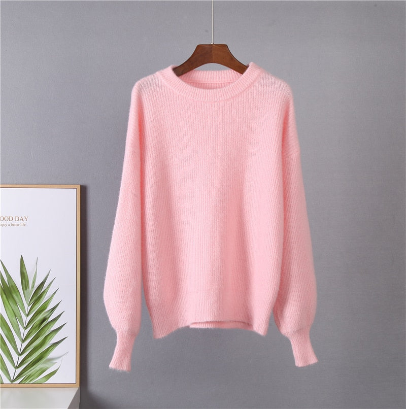 Hirsionsan Soft Warm Knitted Cashmere Sweaters Women  New Winter Loose Solid Female Pullovers Basic Knitwear Jumper  12color