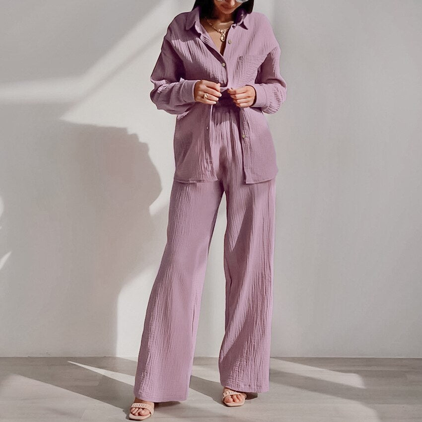 Cotton Women's Home Clothes Loose 2 Piece Sets Long Sleeve Sleepwear Female Casual Trouser Suits Autumn Pajamas