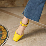 Summer New Women Shoes Square Toe High Heels Cover Heel Shoes Women Genuine Leather Women Sandals Concise Retro Mary Janes