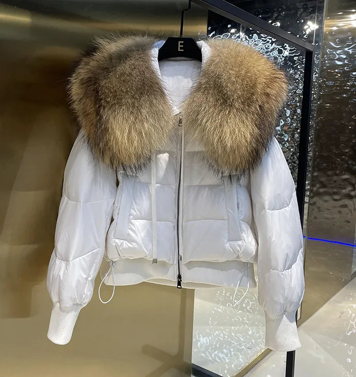 European Version Winter New Light Luxury All-match Big Fur Collar Loose Women's Long-Sleeved Bread Korean Version Down Jack