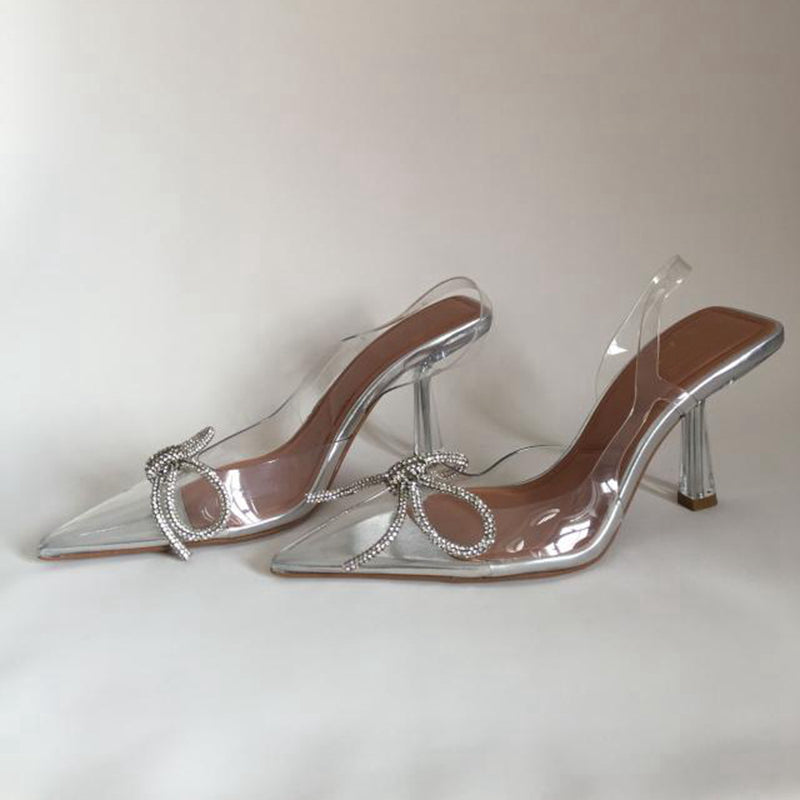 woloong New Brand Women Slingback Shoes Fashion PVC Transparent Ladies Elegant Sandals Thin High Heel Pointed Toe Mules S