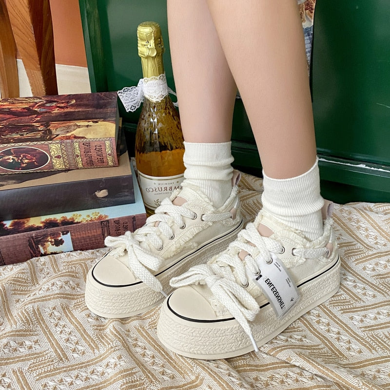 goosudu  Small Fragrance Canvas Shoes Women Thin Spring New Ins Tide Korean Version Beggar Shoes Small White Shoes Skateboard Shoes