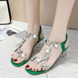 Sandals Women's Rhinestone Summer New Fashion Women's Shiny Butterfly Transparent High Heels Open Toe Sandalias Women's Shoes