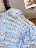 Button Up Shirt Women Tops Polka Dots French Blue Blouses Puff Sleeve Turn-Down Collar Chic Sweet Casual Summer New