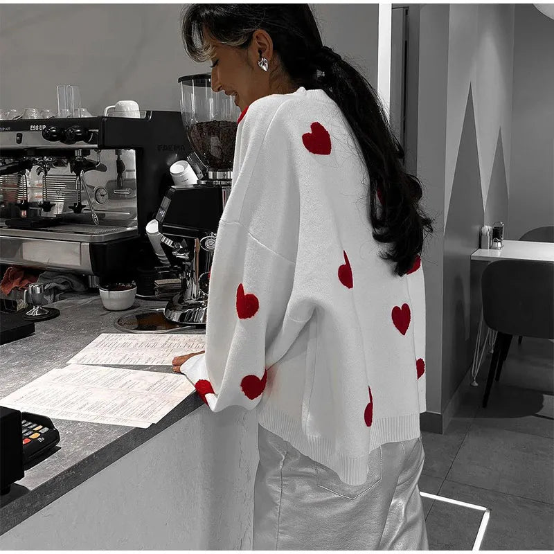 Love Embroidery Women's Knitting Sweaters Sweet Chic Long Sleeved O-neck Pullovers  New Female Casual Fashion Sweater