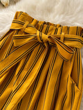 goosudu Summer New Fashion All-match Women's Casual Pants Retro Striped Color Slim Long Slit Wide Leg Pants DK1053