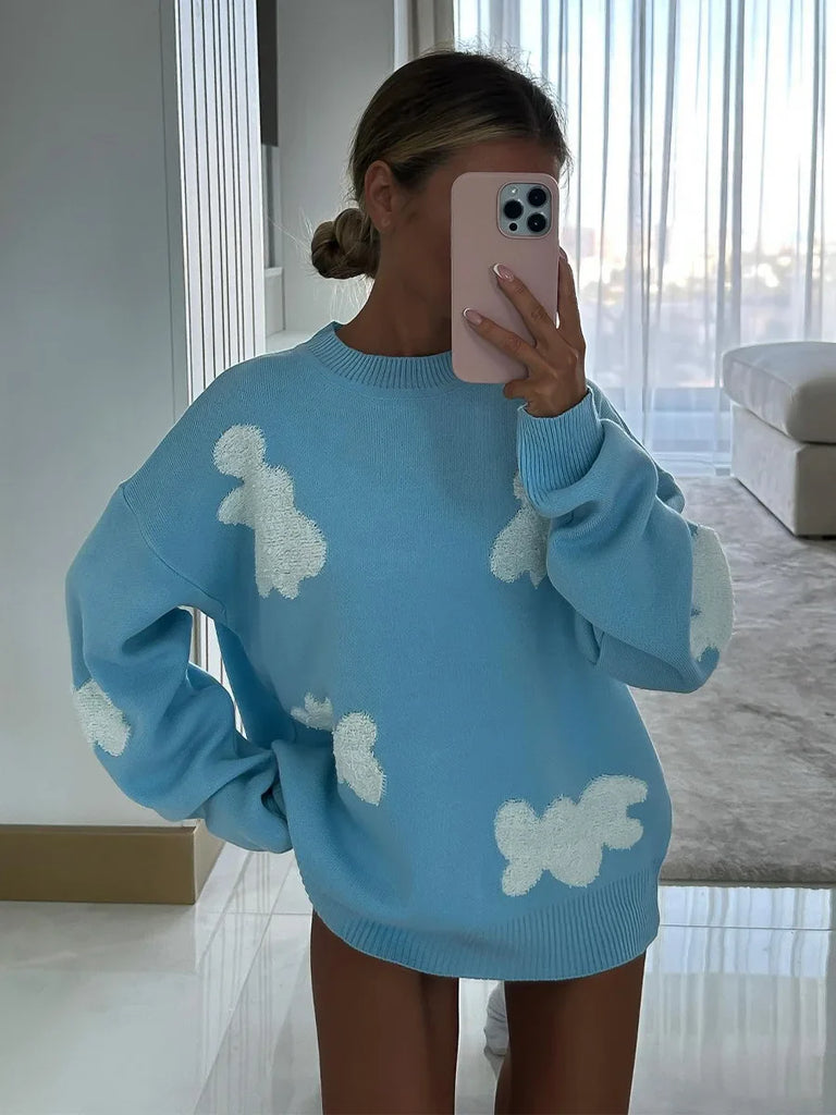 Love Embroidery Women's Knitting Sweaters Sweet Chic Long Sleeved O-neck Pullovers  New Female Casual Fashion Sweater