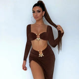 Sexy Strapless Crop Tube Top High Waist Slit Maxi Dress 2 Pcs Suits Fall Women Fashion Streetwear Vestido Y2K