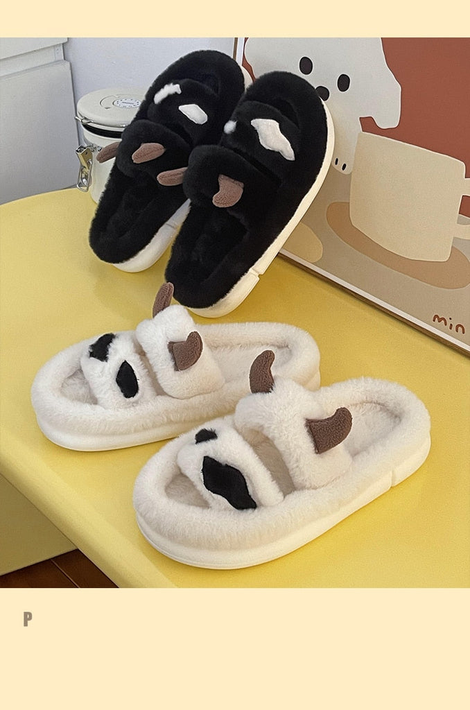 woloong New Design Women Winter House Furry Slippers Couple Fluffy Fur Home Slides Flat Indoor Floor Shoes Ladies Cute Flip Flops