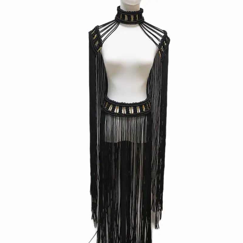 Tassel Hand Crochet Knitted Women Bikini Cover Ups  Summer Holiday Beach Bathing Suit Sexy Hollow Out Skirts Matching Set