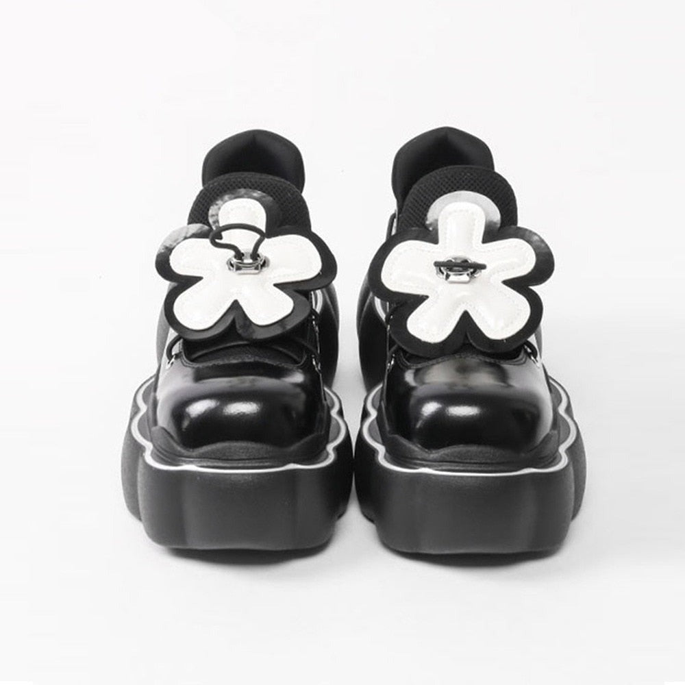 woloong Womens Lolita Flowers Bowknot Gothic Punk Shoes Creepers Pumps Japanese Harajuku Platform Girls Round Toe New