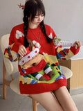 Women's Sweater Autumn/Winter New Christmas Elk Snowman O Neck Knitted Sweaters Tops Fashion Casual Loose Women Knit Pullovers New Year