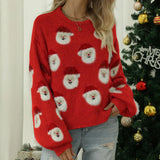 Ladies Cute Sweater Autumn/Winter New O-Neck Lantern Sleeve Loose Knitted Tops Traf Pullover Father Christmas Sweaters New Year