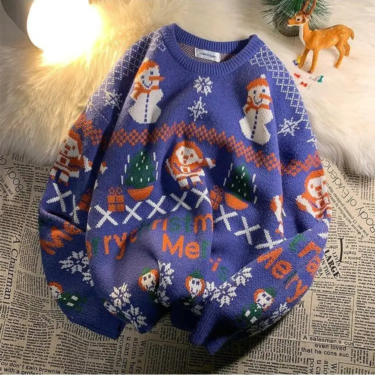Christmas sweater women loose outer wear autumn and winter tide brand new men and women all-match casual lazy knit sweater New Year