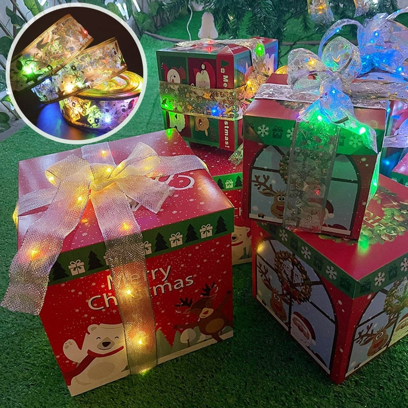 Christmas Gifts Ribbon with Lights Bows String Lights Xmas Deorative Christmas Tree Ornaments New Year Navidad Natal 2/4/5m