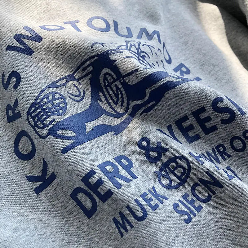 Retro Printed Round Neck Sweatshirt Long Sleeved T Shirt Men and Women New Fashion Casual Loose All Match Pullover Oversized Top