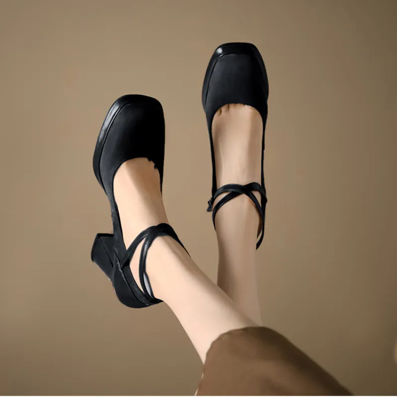 Spring and Autumn Fashion New Buckle Comfortable Solid Color Square Toe Sexy Banquet Women's High Heels Zapatos