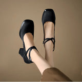 Spring and Autumn Fashion New Buckle Comfortable Solid Color Square Toe Sexy Banquet Women's High Heels Zapatos