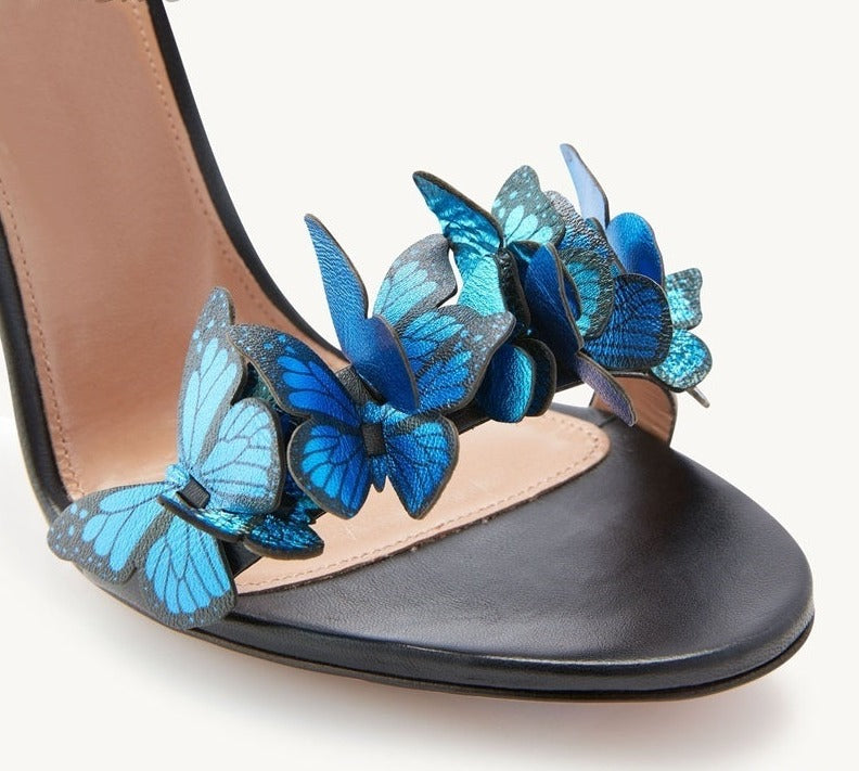 woloong Green Yellow Butterfly Sandals Back Lace Up Blue Red Thin High Heel Sandals New Summer Shoes For Women Stilettos Sandals
