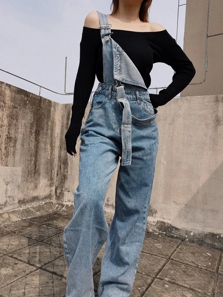 Vintage Denim Overalls for Women Baggy Jeans Spring Summer Casual Jumpsuits High Waist Straight Trousers Cargo Pants Female