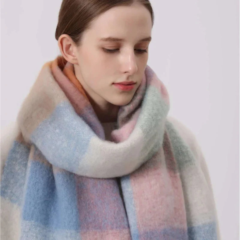 Thick Warm Winter Scarf  New Women Plaid Design Pashmina Shawls Cashmere Shawl Lady Wrap Tassel Scarves Knitted Men Foulard