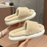 goosudu Thick Fluffy Fur Slippers New Women Winter House Warm Furry Slippers Women Flip Flops Home Slides Flat Indoor Floor Shoes
