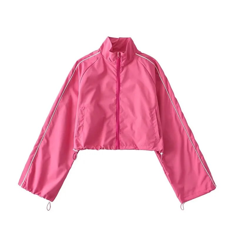 White Black Sports Tracksuits Set Women Windbreak Fast Dry Cropped Zip Up Jackets Coat Top Wide Leg Baggy Pants Trousers