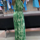 Summer Striped Print Waisted Romper Women Fashion V-neck Half Sleeve Jumpsuit Ladies Casual Wide Leg Pant Playsuit Overalls