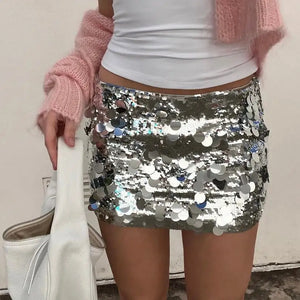 Women Mini Skirts Sexy Hot Girl Sequined Light-Reflecting & Short Type Sheath Skirt Carnival Party Clothings New Dress