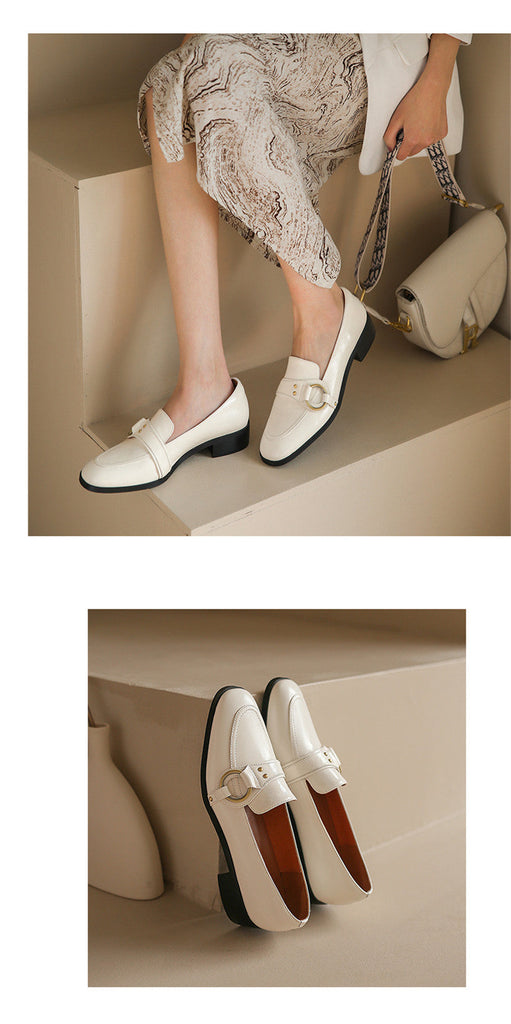 woloong   Spring New Genuine Leather Women Shoes Fashion Retro Slip-On Loafers Shoes Square Toe Shoes Woman Zapatos De Mujer Flats