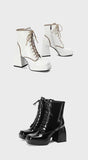 woloong  Thick Heel  Boots Autumn Winter New Fashion Side Zipper Lace Non-slip Waterproof Platform Thick-soled Women's Boots ANKLE