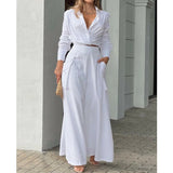 Shirt Long Pants Suits 2 Piece Set Women Long Sleeve Shirt Wide Leg Pants Casual White Spring Summer Outfits  New
