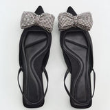 woloong  Summer Sandals Luxury Women New Cute Fashion Black Bow Tie Rhinestone Pointed Flat Sexy Slippers Plus Size 35-41