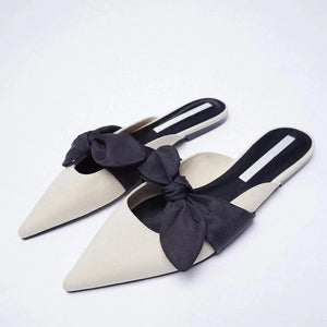 woloong  Summer Sandals Women New Fashion Beige Flat Shoes Pointed Sexy Bow Outer Wear Plus Size 41 Lazy Slippers Luxury Brand