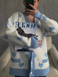 Christmas Love Pattern Knitted Cardigans Women Long Sleeve Button Quilted Knitwear Sweater Fall Casual Loose Fashion Streetwear New Year