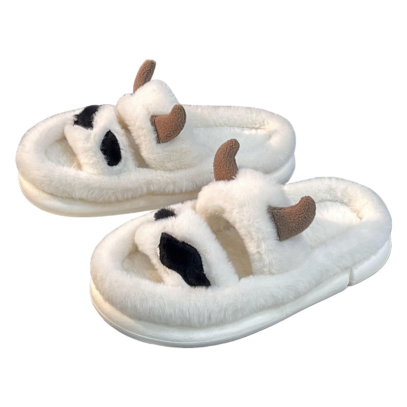 woloong New Design Women Winter House Furry Slippers Couple Fluffy Fur Home Slides Flat Indoor Floor Shoes Ladies Cute Flip Flops