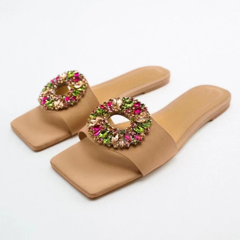 woloong  Summer Sandals Women New Fashion Beige Flat Shoes Pointed Sexy Bow Outer Wear Plus Size 41 Lazy Slippers Luxury Brand